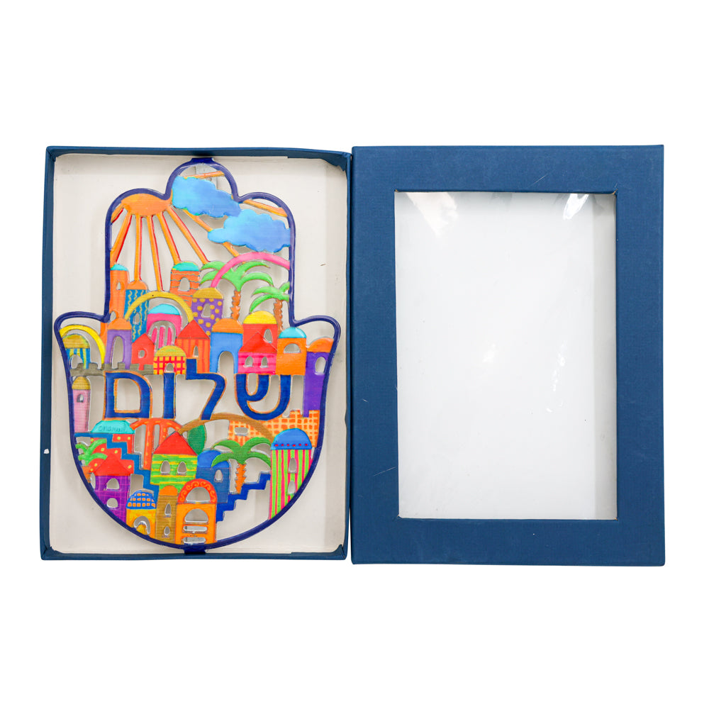 Cut Metal Hamsa, Jerusalem and Shalom