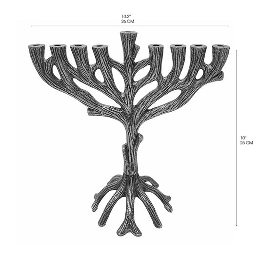 Metal Tree of Life Menorah, Silver , 10"