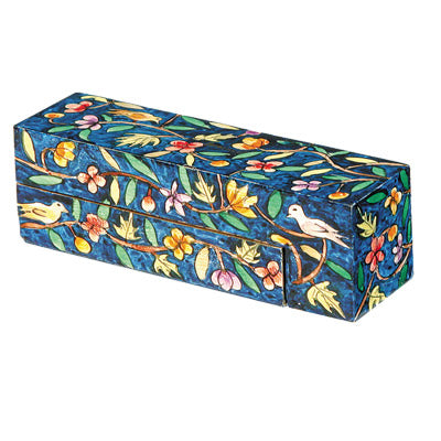 Hand Painted Wood Travel Menorah, Oriental Floral