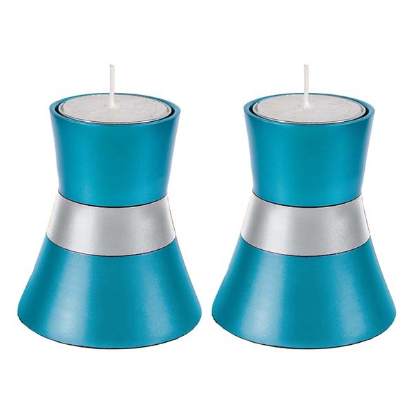 Modern Anodized Aluminum Candlesticks, Small Turquoise