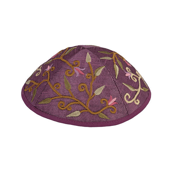 Floral Embroidered Kippah, Purple