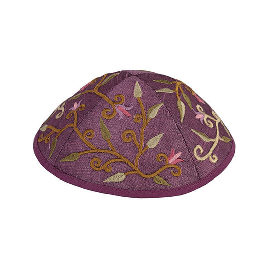 Floral Embroidered Kippah, Purple