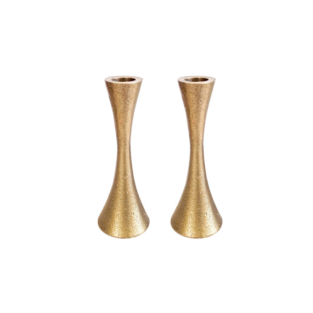 Modern Tapered Cast Aluminum Candlesticks, 4.7" Brass