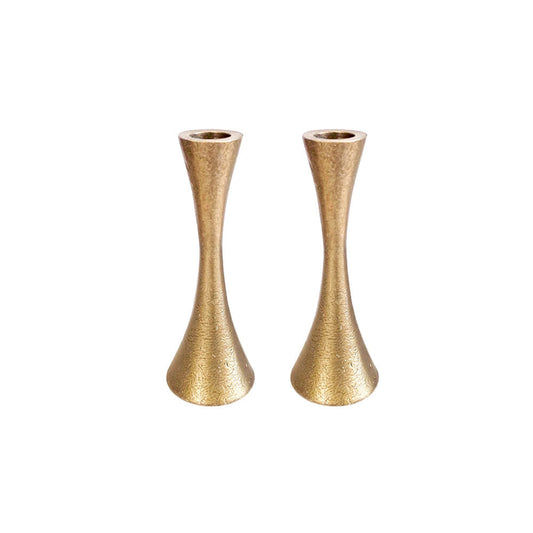 Modern Tapered Cast Aluminum Candlesticks, 4.7" Brass