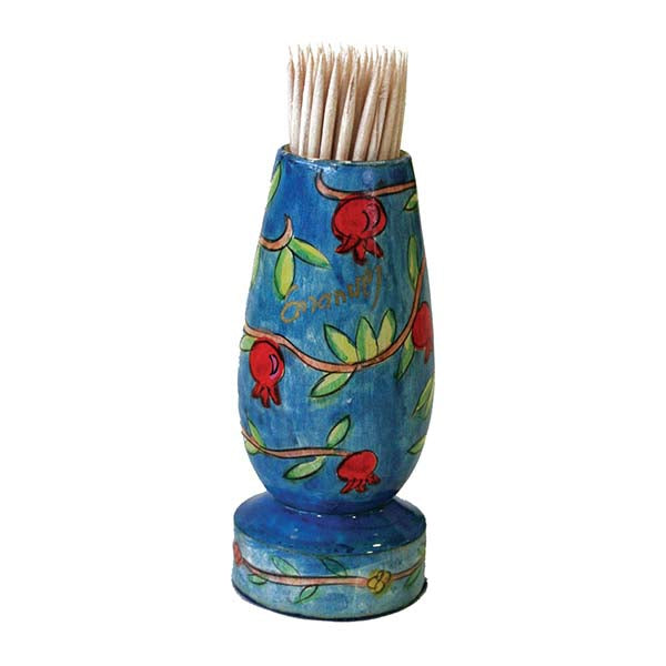 Hand Painted Wood Toothpick Stand, Pomegranate