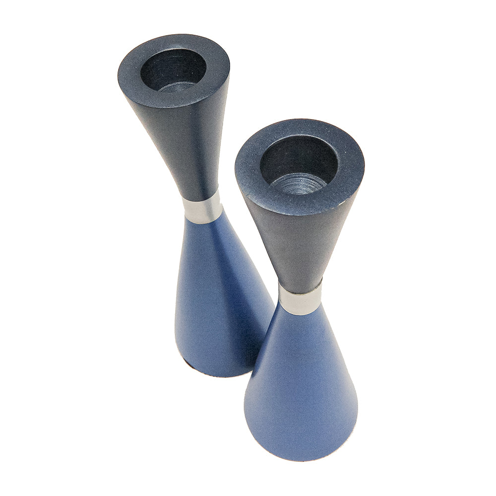 Modern Anodized Aluminum Shabbat Candlesticks, Blue