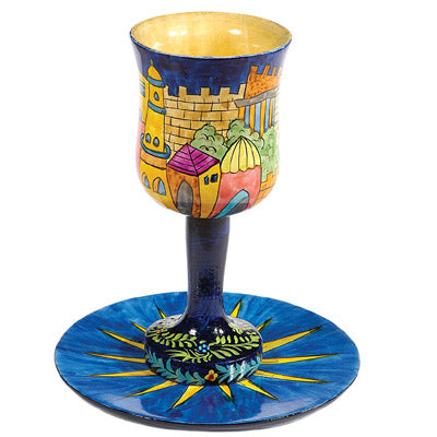 Hand Painted Wood Kiddush Cup, Jerusalem