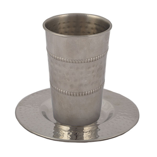 Hammered Steel Kiddush Cup and Plate