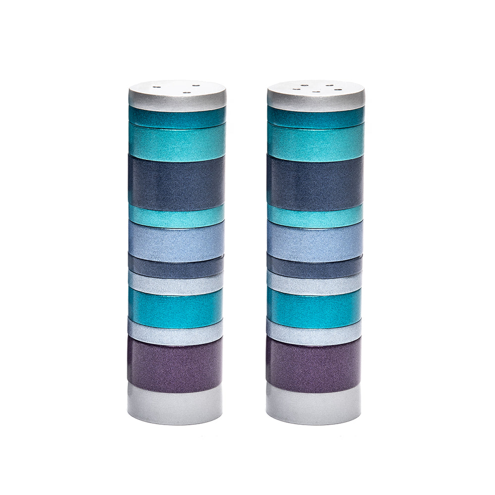 Striped Aluminum Salt and Pepper Shakers, Blue