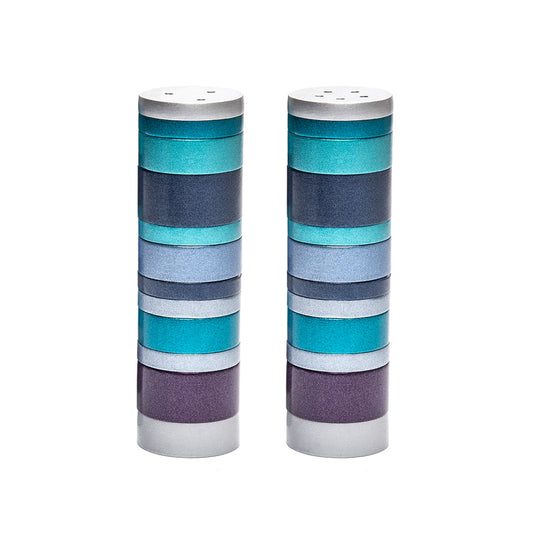 Striped Aluminum Salt and Pepper Shakers, Blue