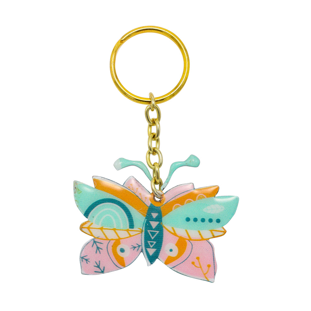 Metal Butterfly Key Chain, Blue and Mint