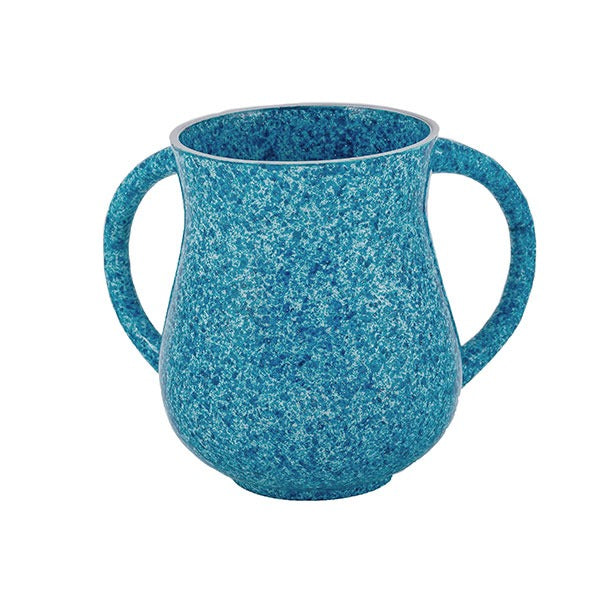 Faux Marble Metal Netilat Yadayim Cup, Light Blue
