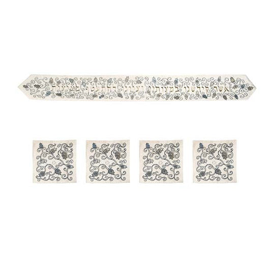 Embroidered Tallit Atara and Corners, Pomegranate