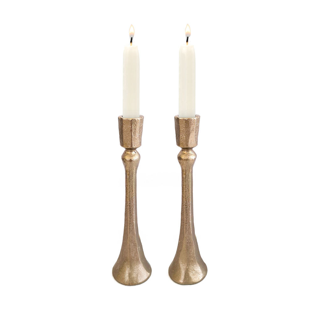 Cast Aluminum Shabbat Candlesticks, Antique Brass