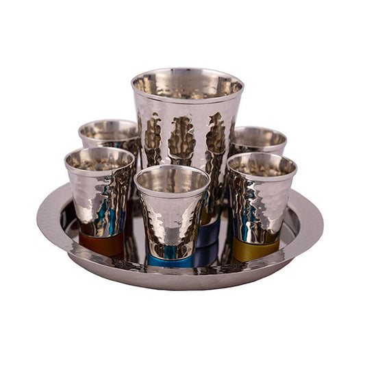 Hammered Metal Kiddush Set, Multicolor