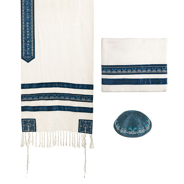 Embroidered Tallit, Blue, 19.5" Wide
