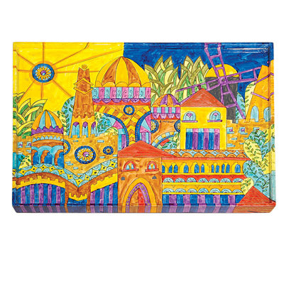 Hand Painted Acacia Wood Challah Board, Jerusalem Oriental