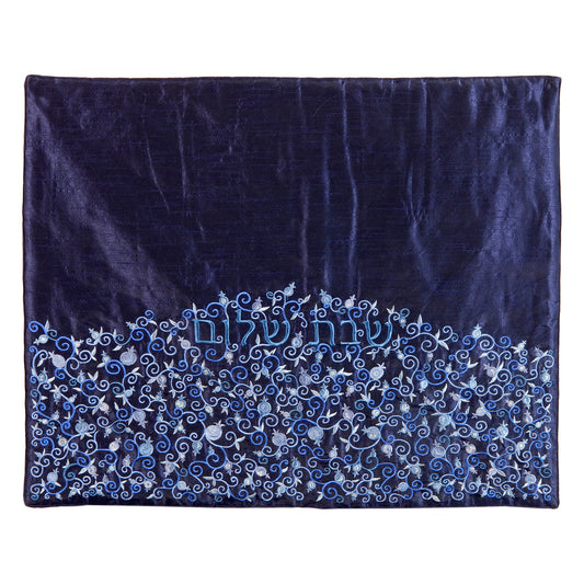 Embroidered Fabric Plata Cover, Blue Pomegranates