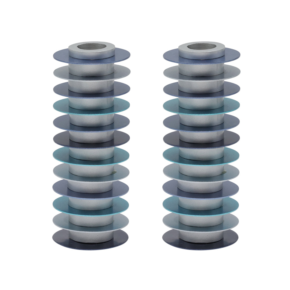 Modern Disc Aluminum Shabbat Candlesticks, Blue