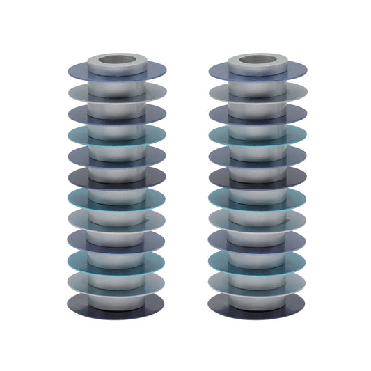 Modern Disc Aluminum Shabbat Candlesticks, Blue