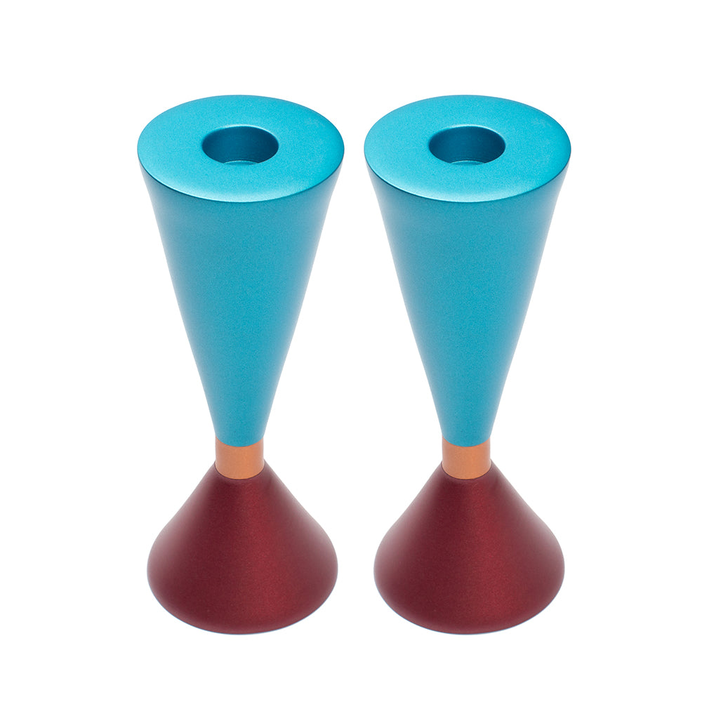 Modern Two-Sided Aluminum Candlesticks, Red & Turquoise