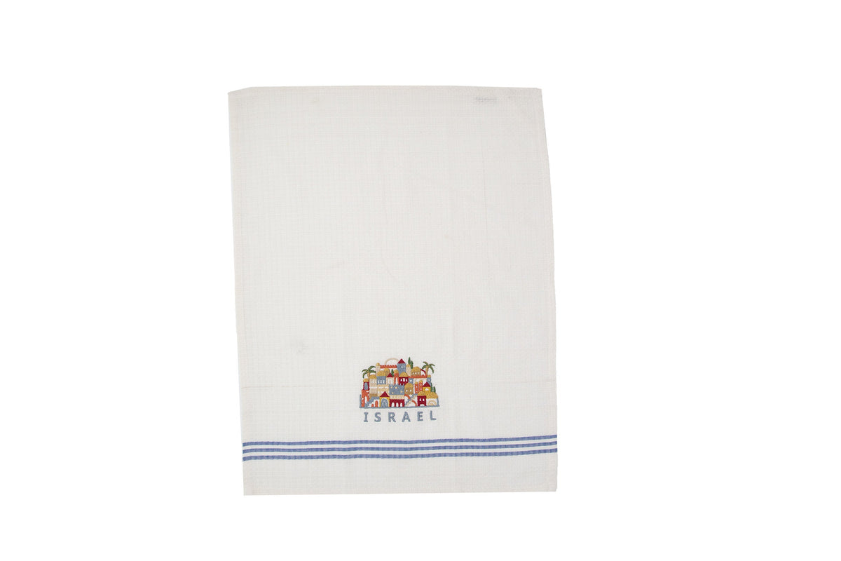 Embroidered Cotton Dish Towel, Jerusalem Houses Israel