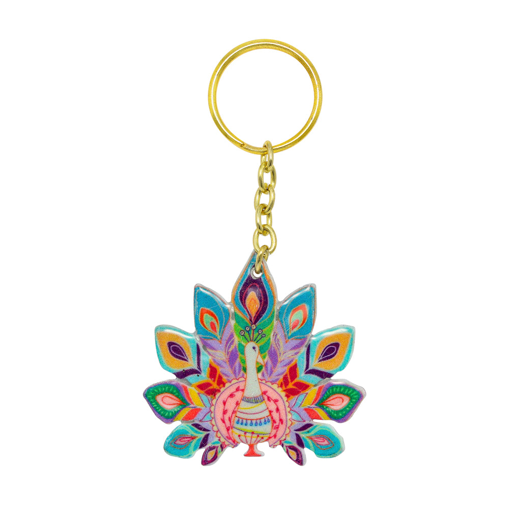 Metal Peacock Key Chain, 4" x 2"