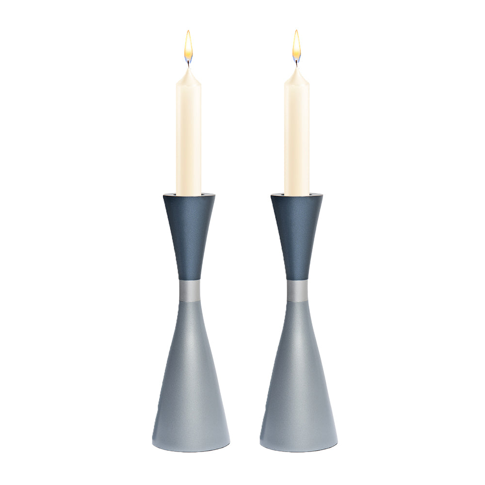 Modern Anodized Aluminum Candlesticks, Gray