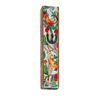 Hand Painted Wood Mezuzah Case, Deer