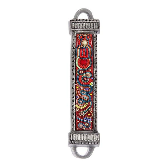 Beaded Metal Mezuzah Case, Multicolor