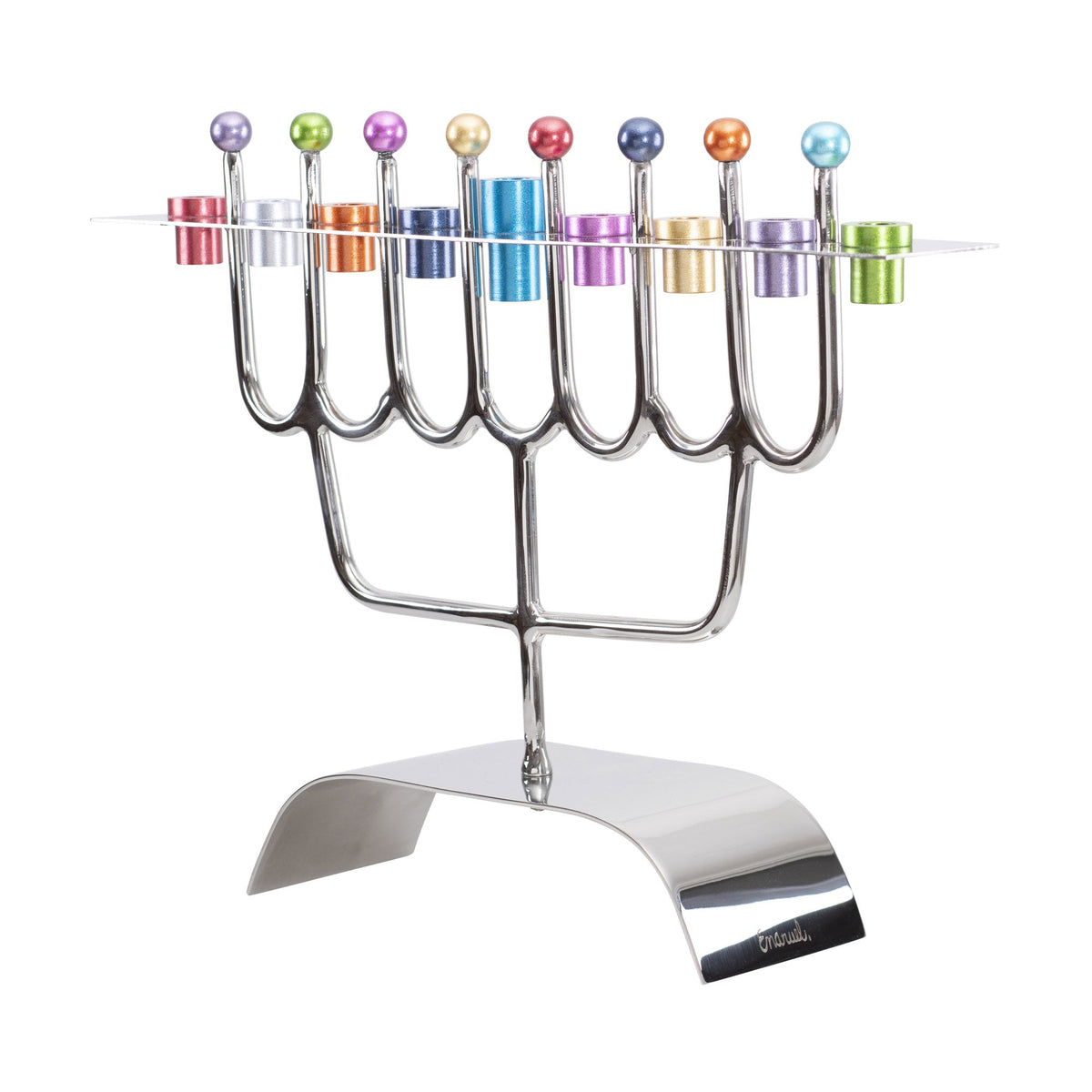 Modern Sculptural Metal Menorah, Multicolor, 8.7"