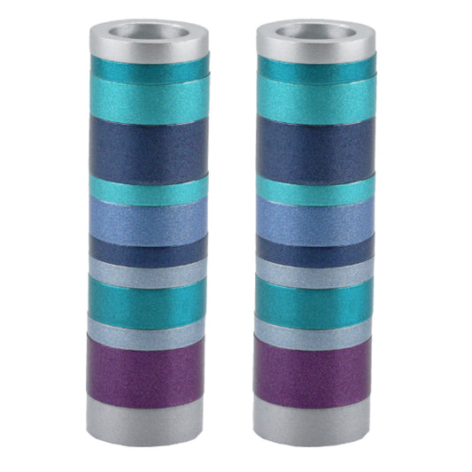 Cylinder Aluminum Shabbat Candlesticks, Blue