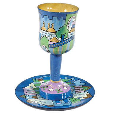 Hand Painted Wood Kiddush Cup, Jerusalem