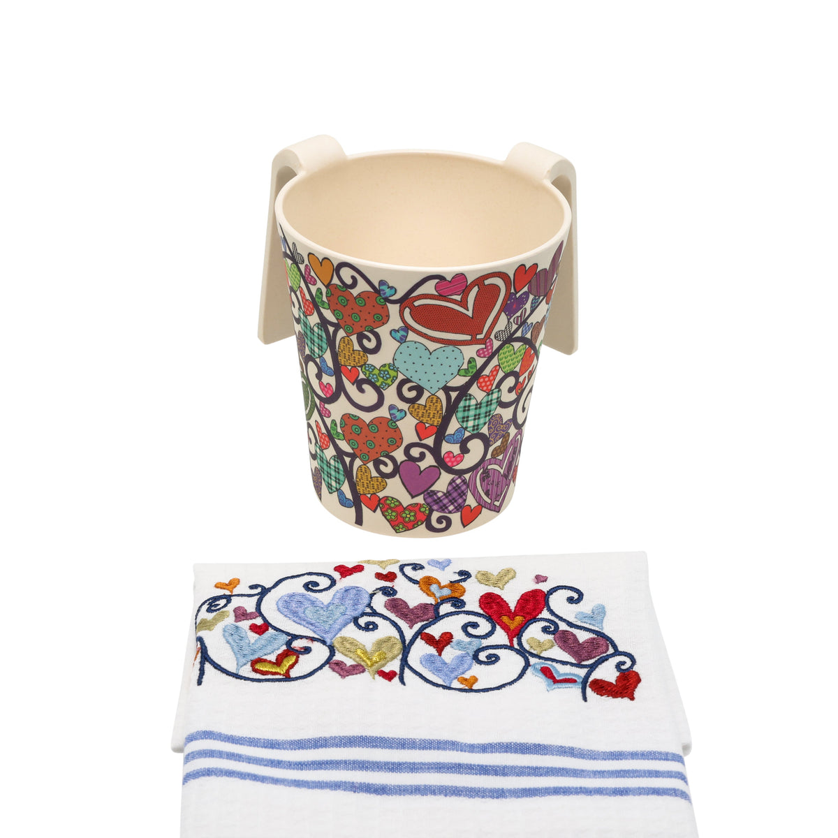 Embroidered Cotton Netilat Yedayim Towel, Hearts