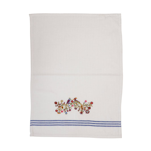 Embroidered Cotton Netilat Yedayim Towel, Birds