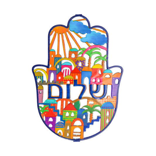 Cut Metal Hamsa, Jerusalem and Shalom