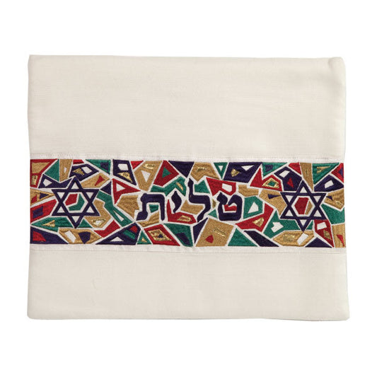 Embroidered Silk Tallit Bag, Star of David, Multicolor