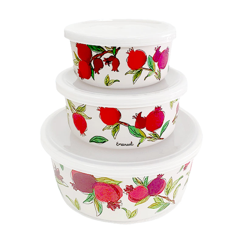 Set of 3 Bamboo Fiber Food Storage Containers – Pomegranate Design