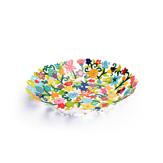 Large Hand-Painted Metal Bowl – 14" Flowers