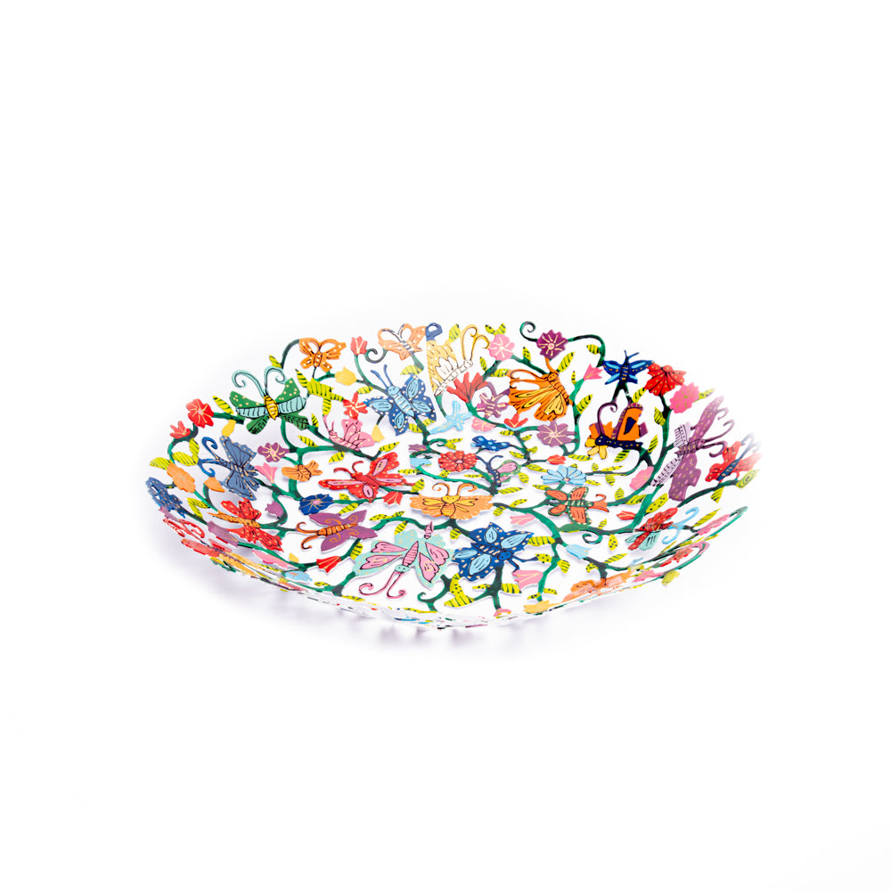 Large Hand-Painted Metal Bowl – 14" Butterflies