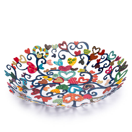 Hand-Painted Metal Bowl – 10" Hearts