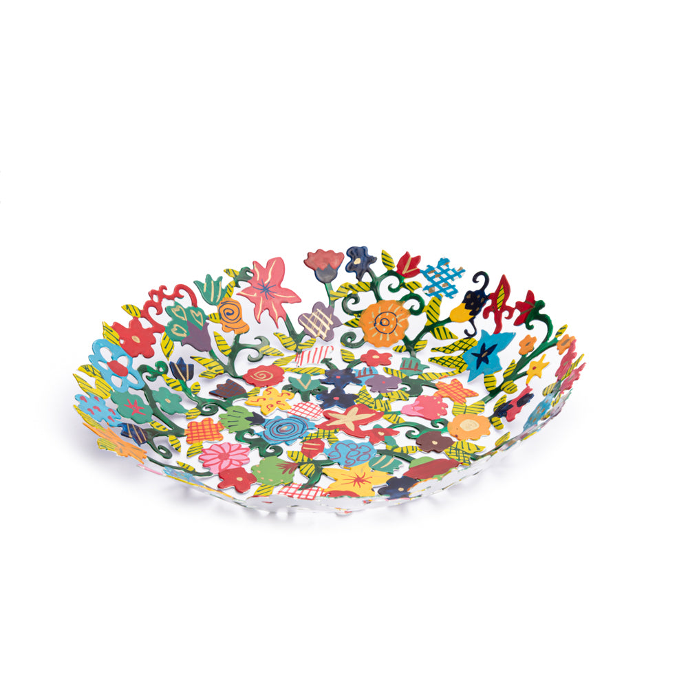 Hand-Painted Metal Bowl – 10" Flowers