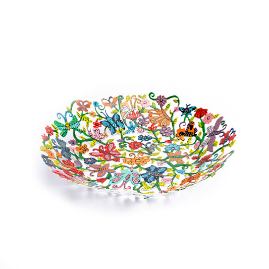 Hand-Painted Metal Bowl – 10" Butterflies