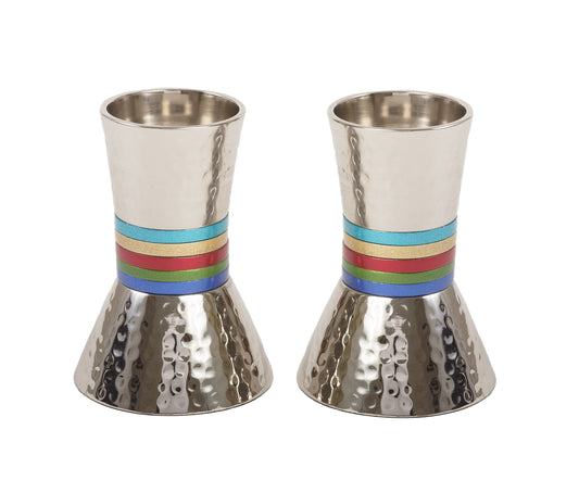 Hammered Metal Shabbat Candlestick Holders - Aluminum Rings