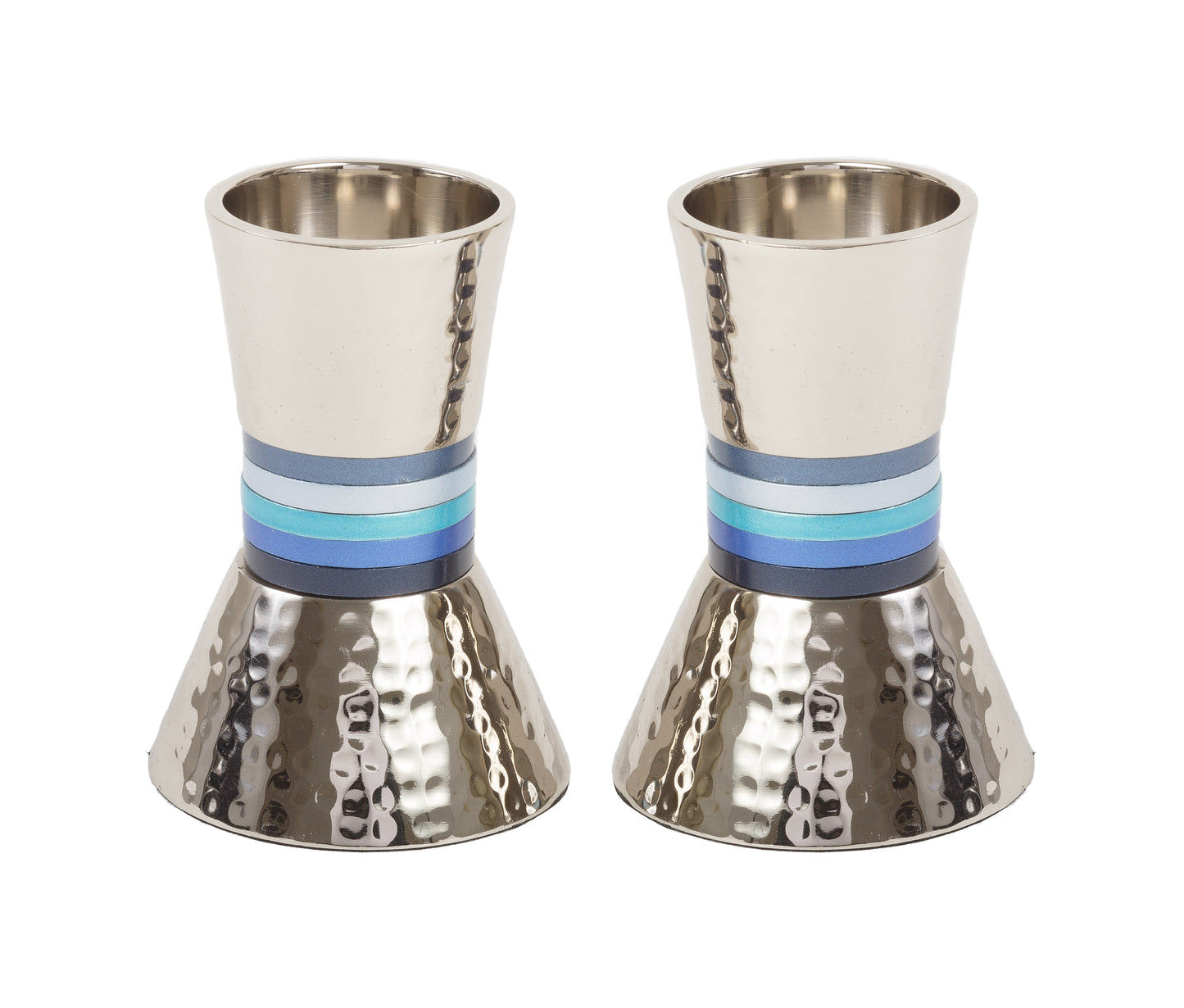 Hammered Metal Shabbat Candlestick Holders - Aluminum Rings