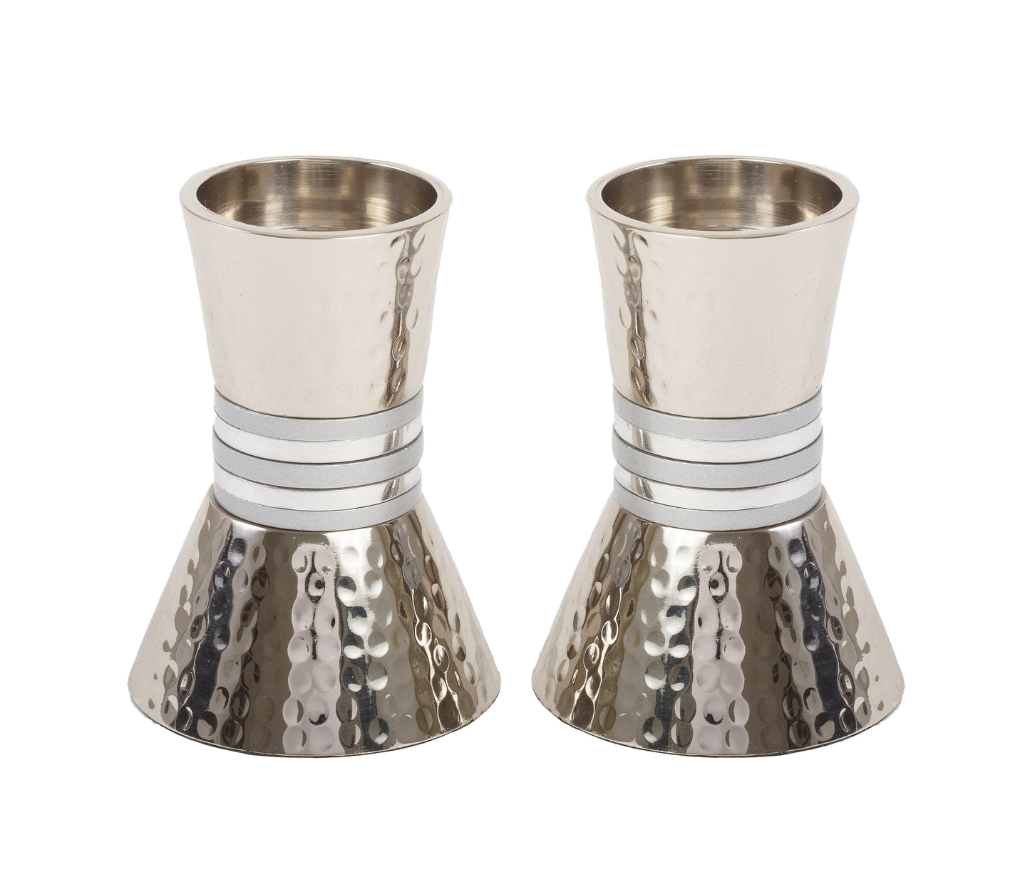 Hammered Metal Shabbat Candlestick Holders - Aluminum Rings