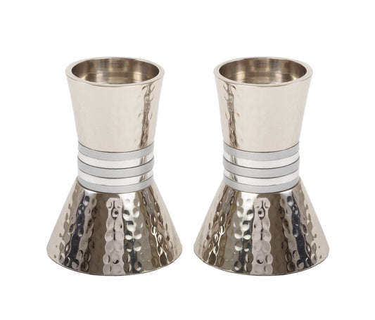 Hammered Metal Shabbat Candlestick Holders - Gray Aluminum Rings