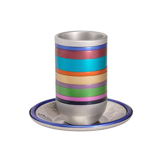 Anodized Aluminum Kiddush Cup with Saucer – Multicolor Rings