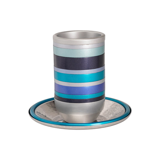 Anodized Aluminum Kiddush Cup with Saucer – Blue Rings