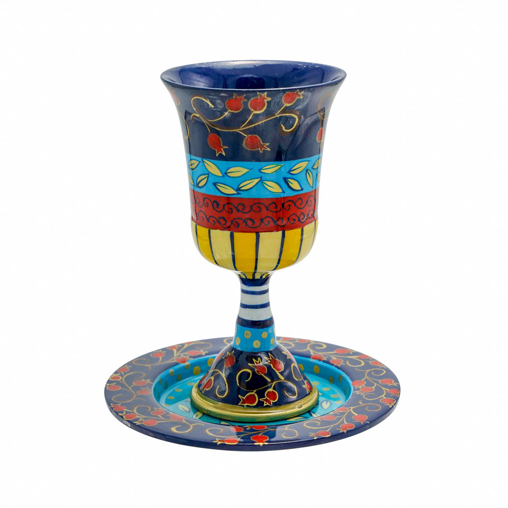 Hand-Painted Metal Kiddush Cup Set